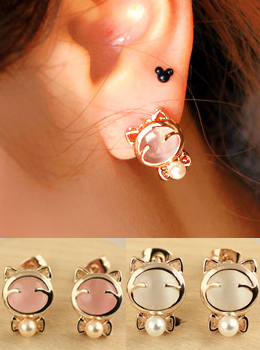 artificial pearl Cat earring 캣귀걸이/화사한귀걸이/캣진주귀걸이/캣오팔귀걸이/패션귀걸이