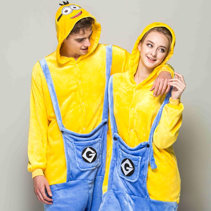 동물잠옷 -미니언즈 SIZE(S M L XL) 남여공용 사계절 커플 애니메이션 파자마파티 캐릭터 가족 할로윈 코스튬 코스프레 동물옷